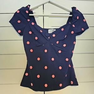 Unique Vintage Navy and Pink Polkadot Top S/4